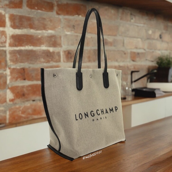 Longchamp Essential Toile Large Canvas Tote + Pouch in Ecru NWT - Picture 7 of 12